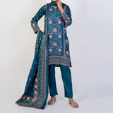 Women’s Stitched 3-Piece Cotton Suit – Teal Blue, Women Shalwar Suits, Chase Value, Chase Value