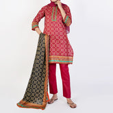 Women's Printed Stitched 3 PCS Suit - Maroon, Women Shalwar Suits, Chase Value, Chase Value