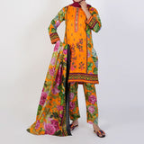 Women's Printed 3 Pcs Suit - Yellow, Women Shalwar Suits, Chase Value, Chase Value