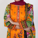 Women's Printed 3 Pcs Suit - Yellow, Women Shalwar Suits, Chase Value, Chase Value