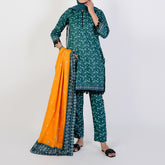Women's Printed Stitched 3 PCS Suit - Green, Women Shalwar Suits, Chase Value, Chase Value