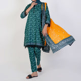 Women's Printed Stitched 3 PCS Suit - Green, Women Shalwar Suits, Chase Value, Chase Value