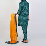 Women's Printed Stitched 3 PCS Suit - Green, Women Shalwar Suits, Chase Value, Chase Value
