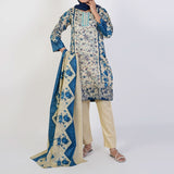 Women's Printed 3 Pcs Suit - Blue, Women Shalwar Suits, Chase Value, Chase Value