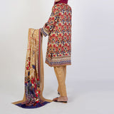 Women's Printed 3 Pcs Suit - Brown, Women Shalwar Suits, Chase Value, Chase Value