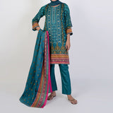 Women's Printed 3 Pcs Suit - Steel Green, Women Shalwar Suits, Chase Value, Chase Value