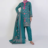 Women’s Stitched 3-Piece Cotton Suit – Dark Green, Women Shalwar Suits, Chase Value, Chase Value