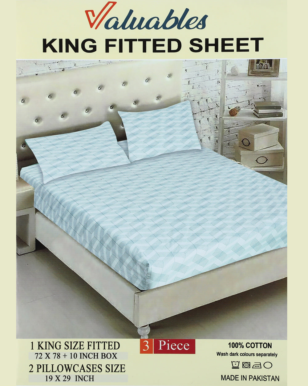 Valuables Printed Fitted Cotton Double Bedsheet with 2 Pillow Covers 180x102, Double Size Bed Sheet, Chase Value, Chase Value