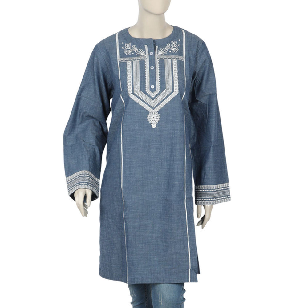 Women's Embroidery Kurti - Blue, Women Ready Kurtis, Chase Value, Chase Value