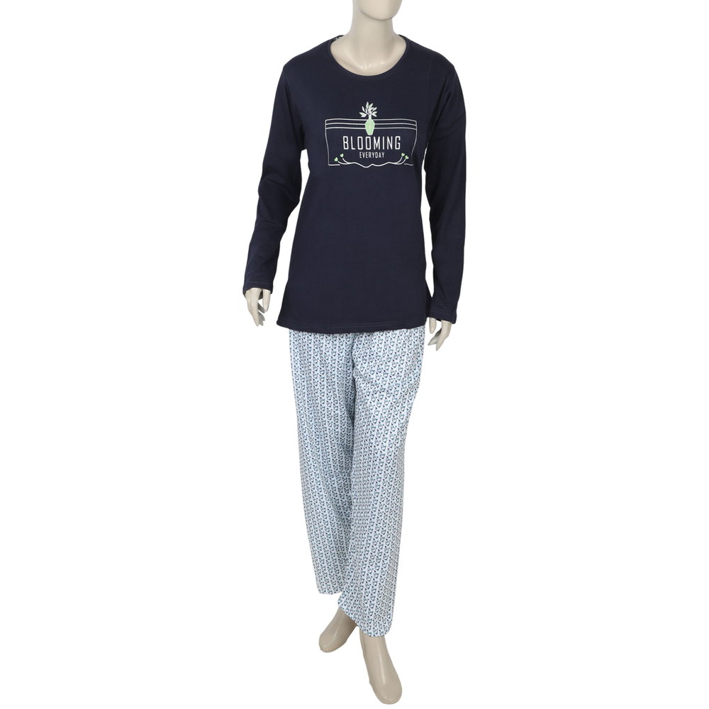Women's Full Sleeves Night Suit - Navy Blue, Women Night Suit, Chase Value, Chase Value