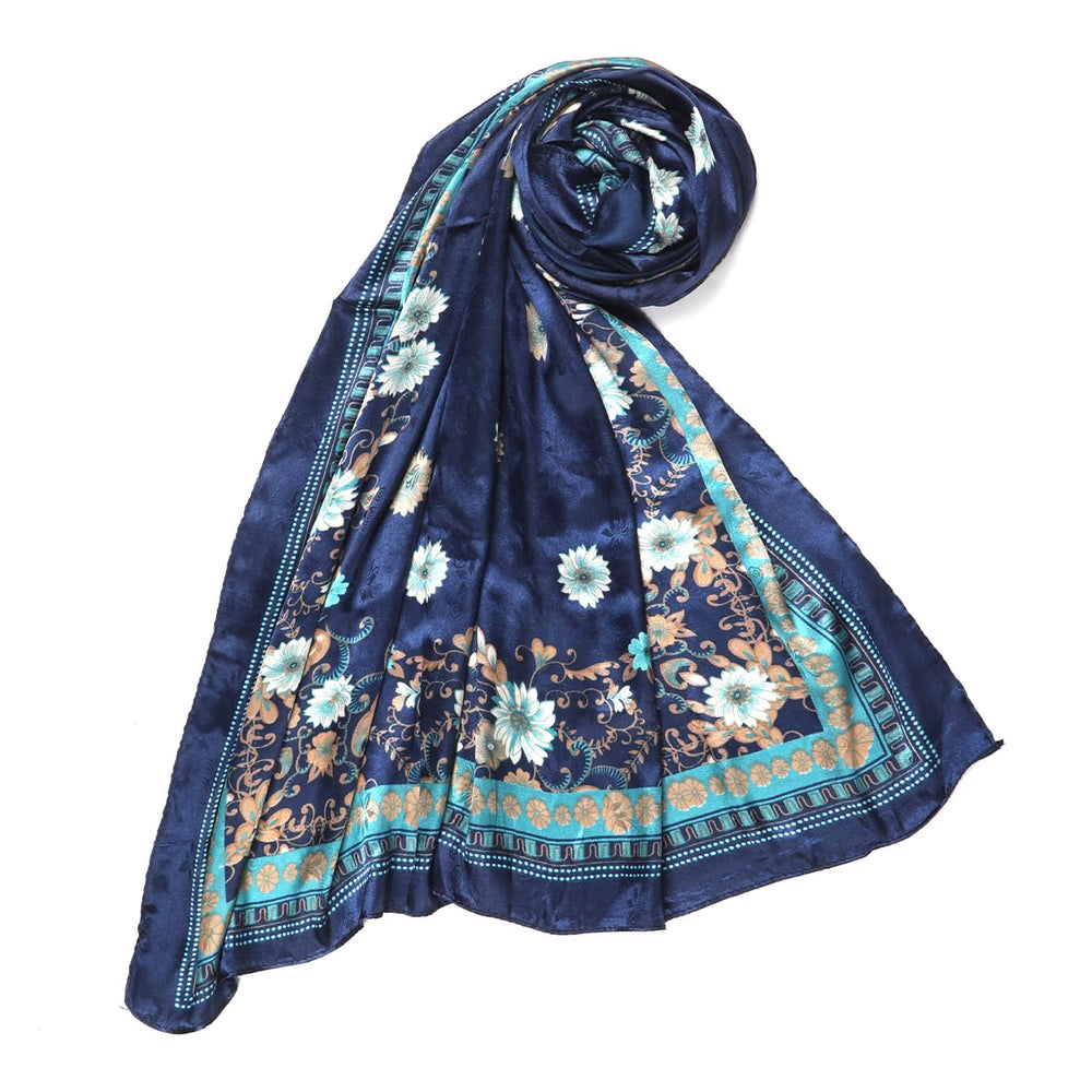 Women's Silk Scarf - Navy Blue, Women Scarf Pins & Brooches, Chase Value, Chase Value