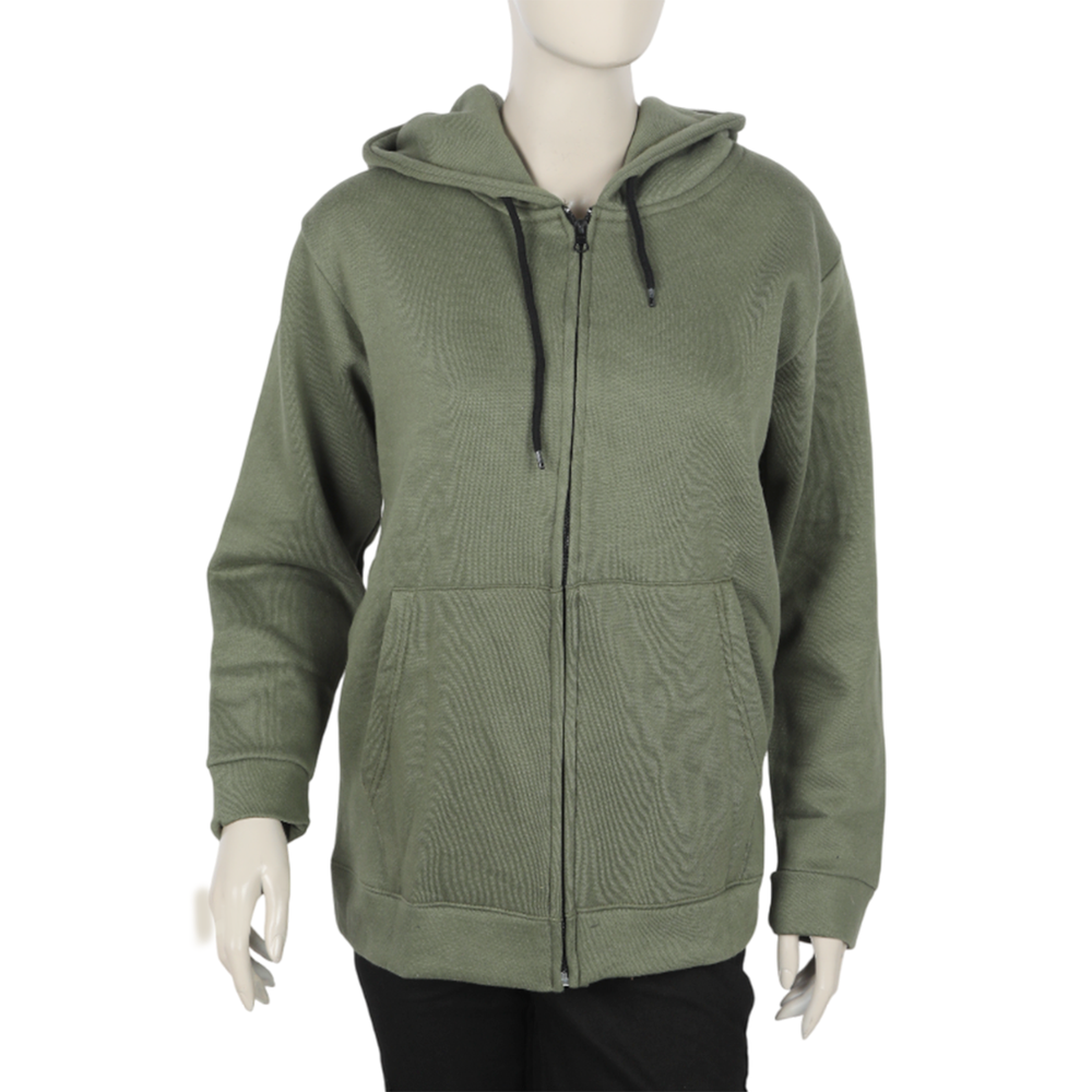 Women Full Sleeves Hoodie Jacket - Olive Green, Women Sweatshirts & Hoodies, Chase Value, Chase Value
