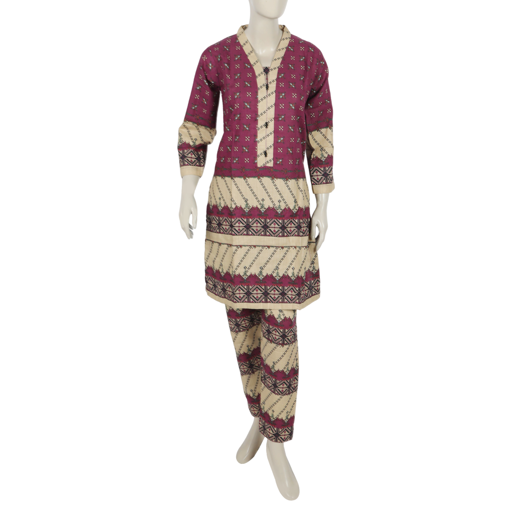 Women's Digital Printed Khaddar 2pcs Suit - Purple, Women Shalwar Suits, Chase Value, Chase Value