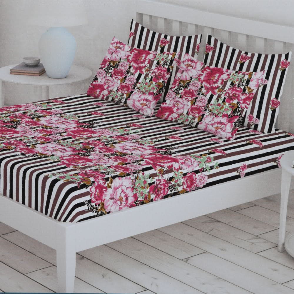 Percale Finish Fitted Sheet with 2 Pillow - Multi Color, Double Size Bed Sheet, Chase Value, Chase Value