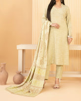 Tawakkal Abiha Stripe Leather Peach Suit with Shawl - 3 Pc