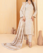 Tawakkal Abiha Stripe Leather Peach Suit with Shawl - 3 Pc