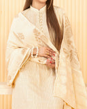 Tawakkal Abiha Stripe Leather Peach Suit with Shawl - 3 Pc, Women, 3Pcs Shalwar Suit, Tawakkal Fabrics, Chase Value