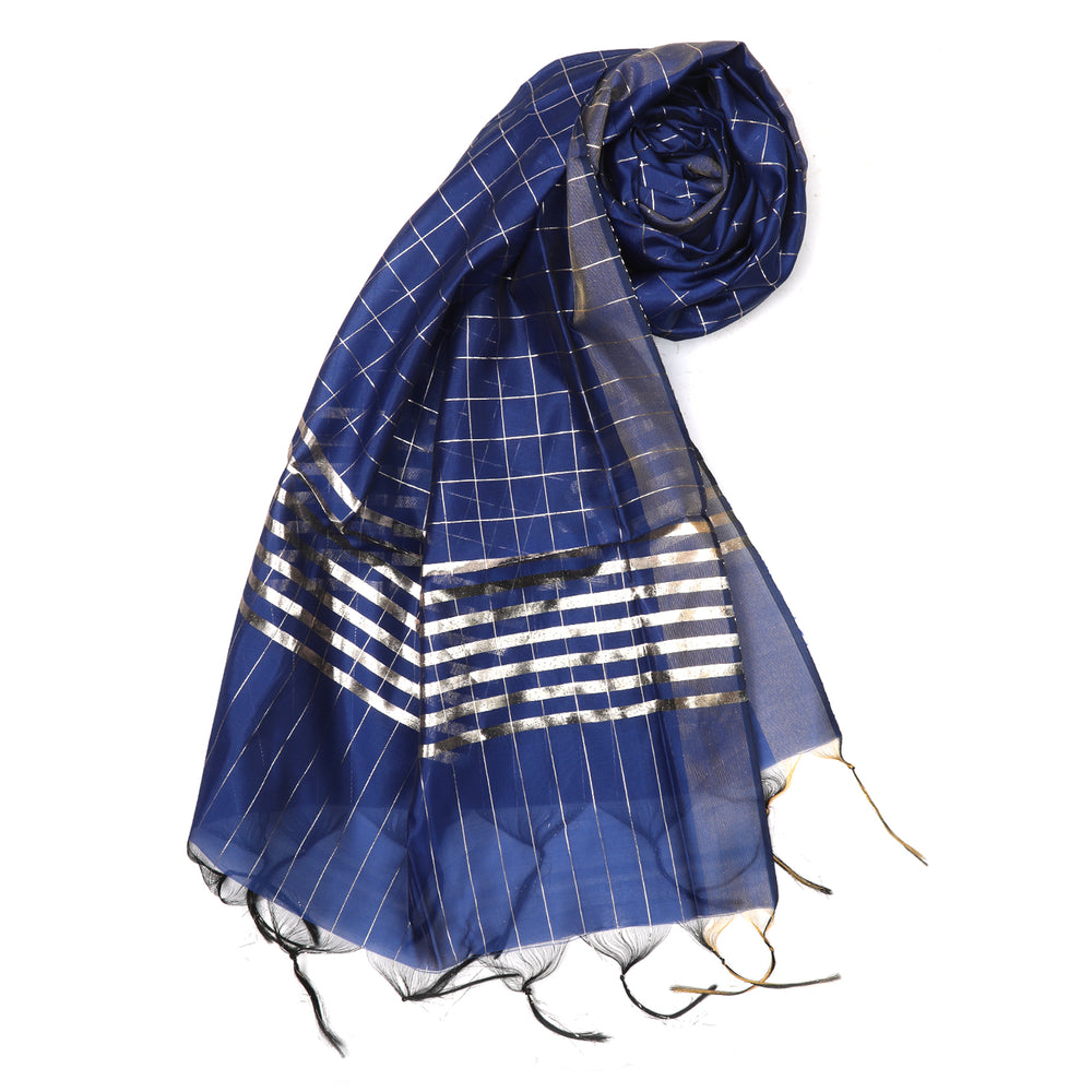 Women's Yarn Dyed Lichi Dupatta - Blue, Women Dupatta, Chase Value, Chase Value