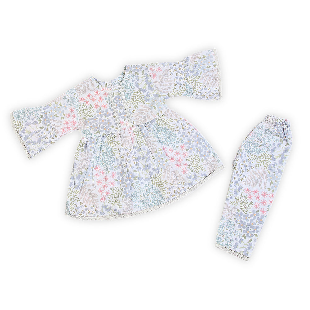 Girls Cotton Half Sleeves Suit - Green & White, Girls Shalwar Kameez, Chase Value, Chase Value