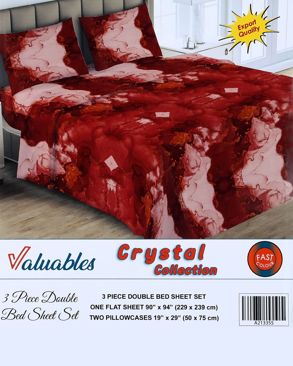 Valuable Crystal Collection 3 Piece Double Bedsheet 90X96", Double Size Bed Sheet, Chase Value, Chase Value