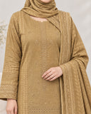 Noor Collection Aneela's Peach Dhanak Embroidered Suit - 3 Pc