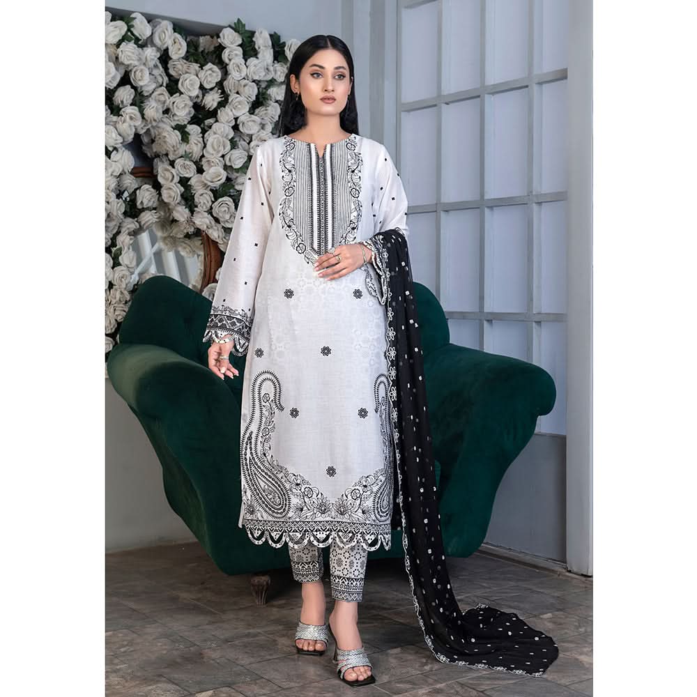 Noor Jahan Mushk Printed Lawn Chikenkari Embroidered Unstitched 3Pcs Suit, Women, 3Pcs Shalwar Suit, Chase Value, Chase Value