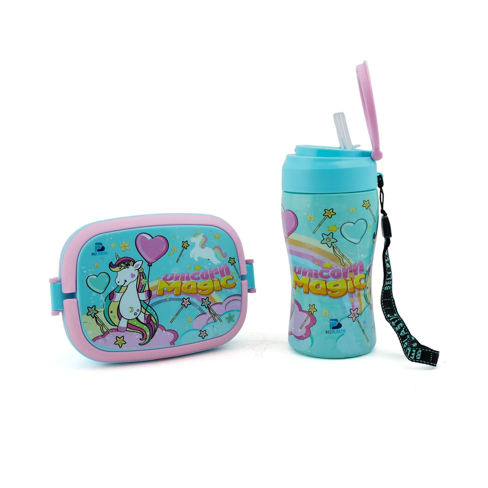 Water Bottle & Lunch Box 2Pcs Pack - Cyan, Tiffin Boxes & Bottles, Chase Value, Chase Value