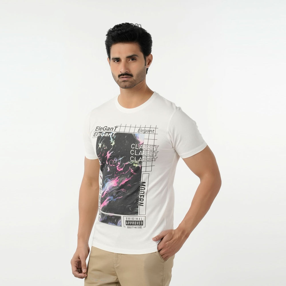 Eminent Men's Round Neck Half Sleeves Printed T-Shirt - Off White, Men's T-Shirts & Polos, Eminent, Chase Value