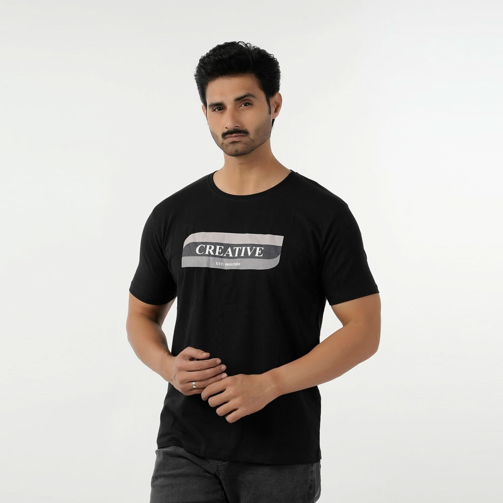 Eminent Men's Round Neck Half Sleeves Printed T-Shirt - Black, Men's T-Shirts & Polos, Eminent, Chase Value