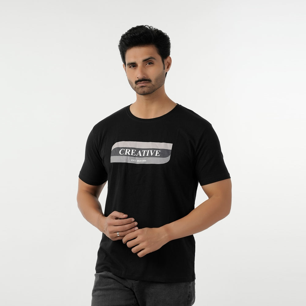 Eminent Men's Round Neck Half Sleeves Printed T-Shirt - Black, Men's T-Shirts & Polos, Eminent, Chase Value