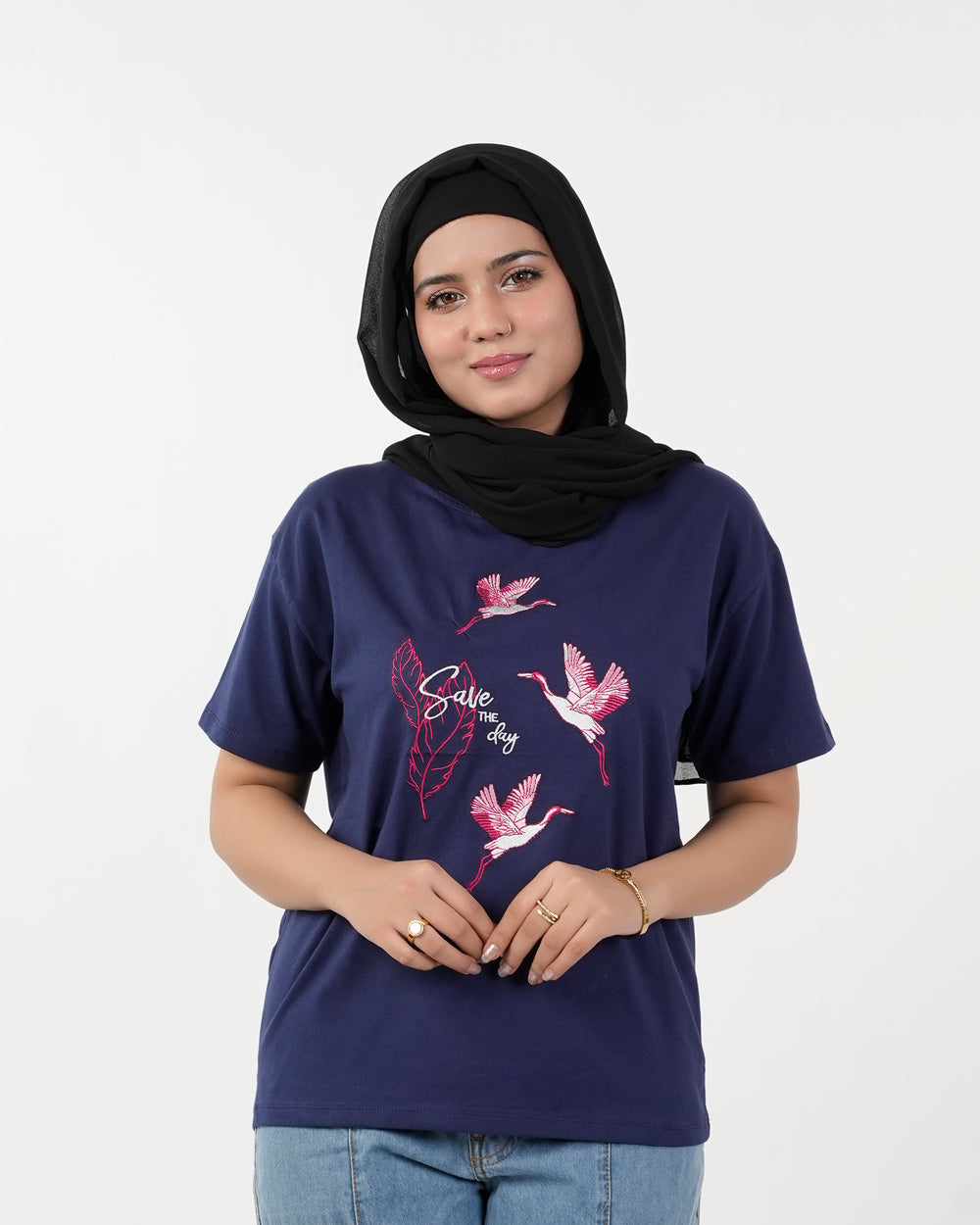 Eminent Women Printed Half Sleeves T-Shirt - Medival Blue, Women T-Shirts & Tops, Eminent, Chase Value