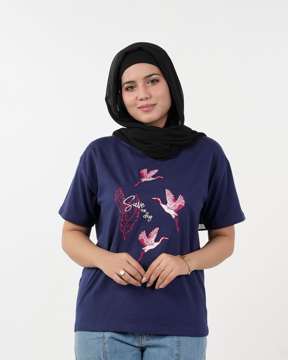 Eminent Women Printed Half Sleeves T-Shirt - Medival Blue, Women T-Shirts & Tops, Eminent, Chase Value