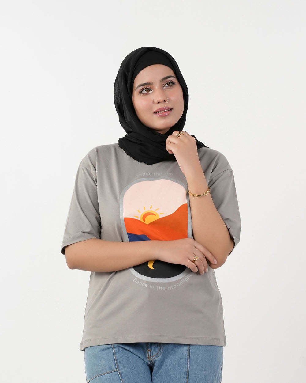 Eminent Women's Half Sleeves Printed T-Shirt - Frost Grey, Women T-Shirts & Tops, Eminent, Chase Value