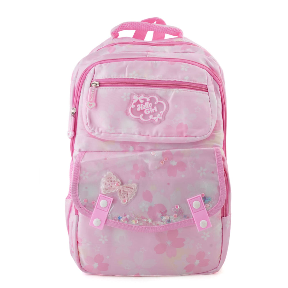 Girls Backpack – Hello Girl Printed Bag for School or Travel - Pink, School Bags, Chase Value, Chase Value