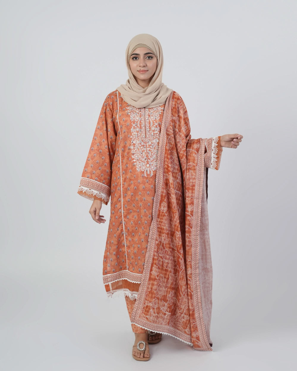 Eminent Women's Embroidered 3Pcs Stitched Suit - Peach, Women Shalwar Suits, Eminent, Chase Value