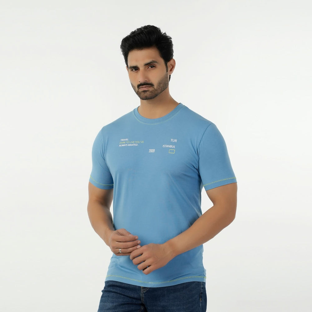 Eminent Men's Round Neck Half Sleeves Printed T-Shirt - Blue, Men's T-Shirts & Polos, Eminent, Chase Value