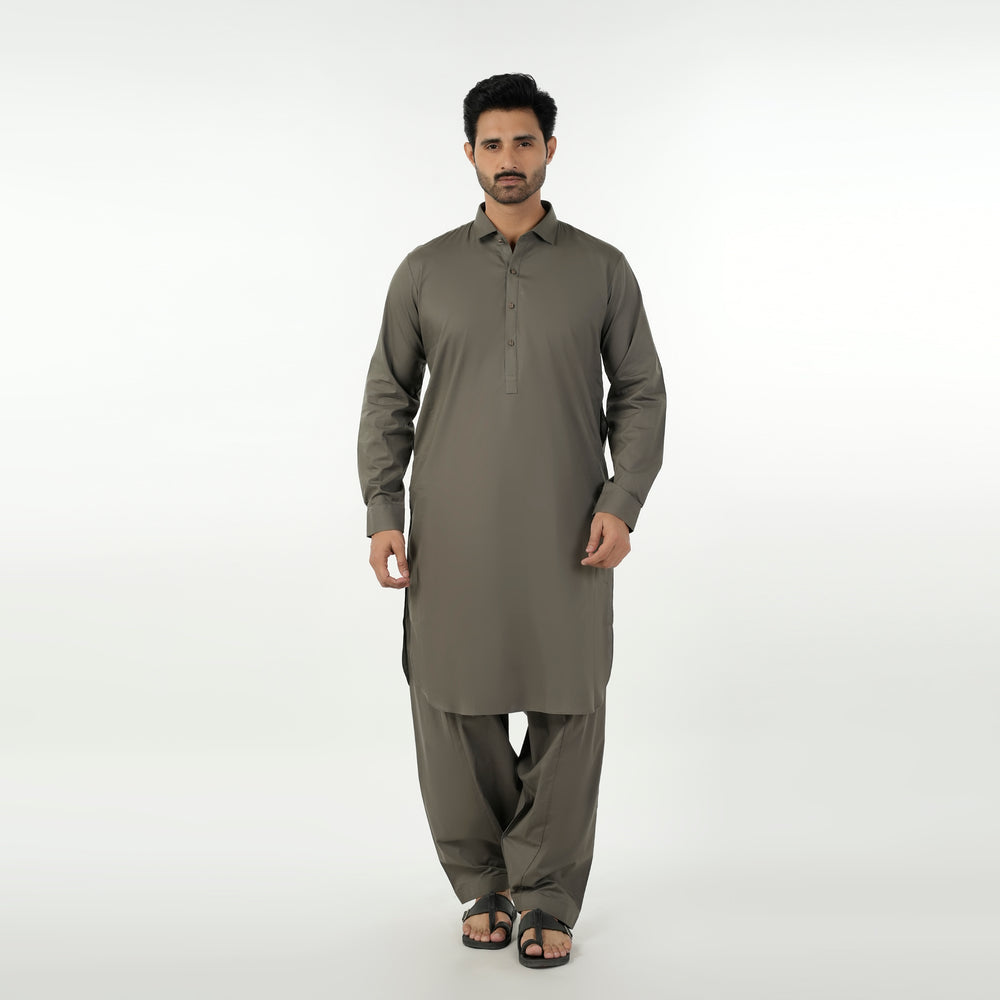 Eminent Men's Trim Fit Shalwar Suit Plain - Olive, Men's Shalwar Kameez, Eminent, Chase Value