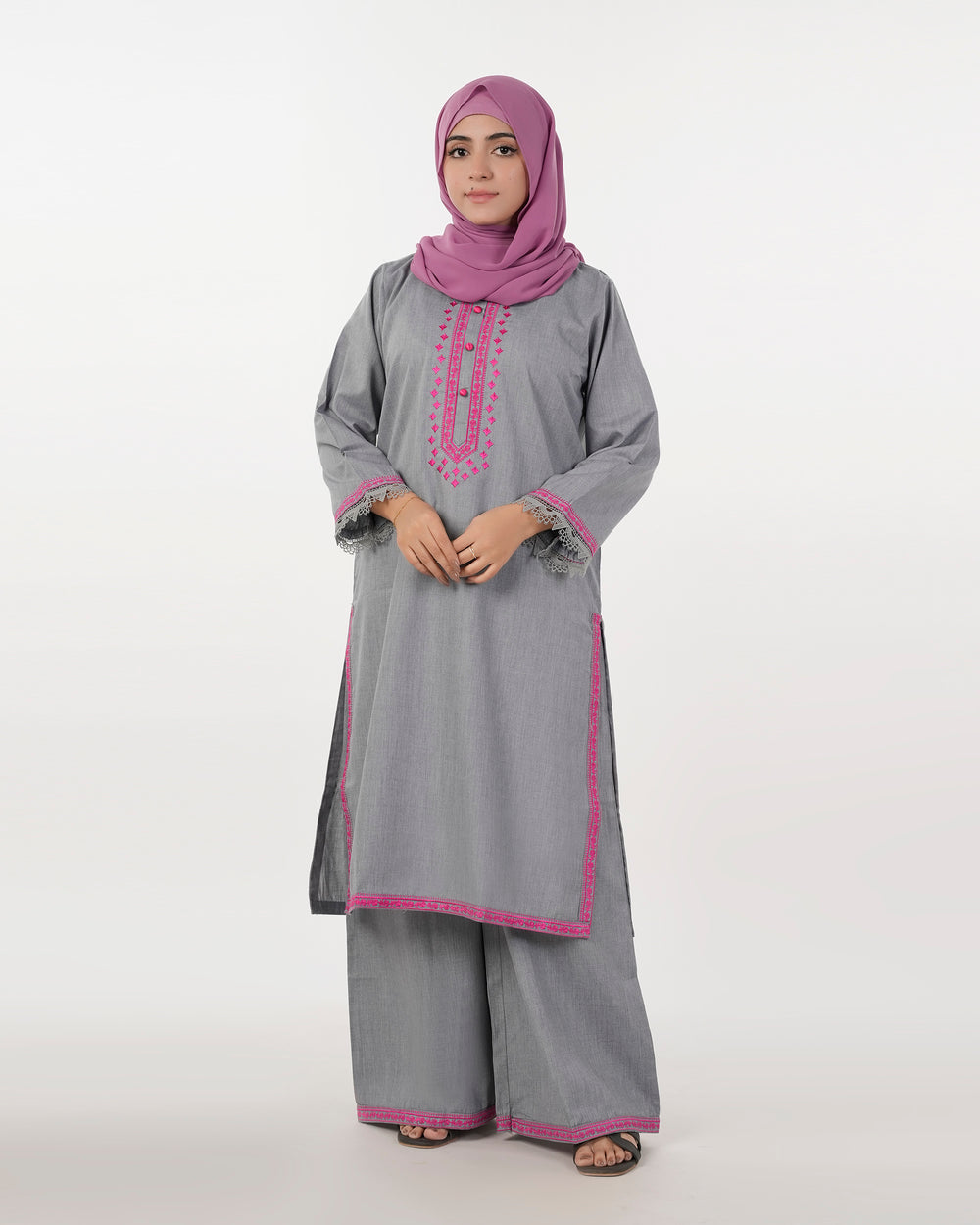 Eminent Women's Embroidered 2Pcs Stitched Suit - Grey, Women Shalwar Suits, Eminent, Chase Value