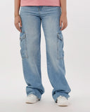 Eminent Women's Straight Cargo Denim Pant - Light Blue, Women Pants & Tights, Eminent, Chase Value