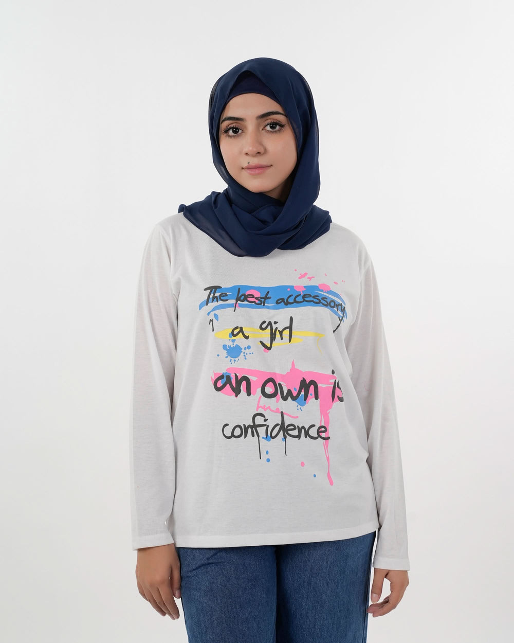 Women's Full Sleeves Printed T-Shirt - White, Women T-Shirts & Tops, Chase Value, Chase Value