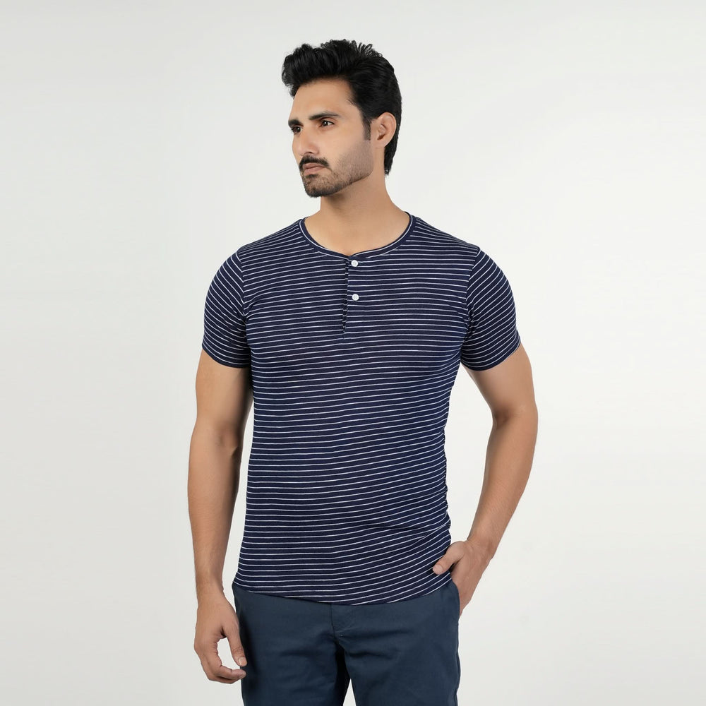 Valuable Men's Half Sleeves Stripe Henley T-Shirt - Navy Blue, Men's T-Shirts & Polos, Chase Value, Chase Value