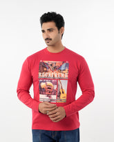 Men's Full Sleeves Printed T-Shirt - Red, Men's T-Shirts & Polos, Chase Value, Chase Value