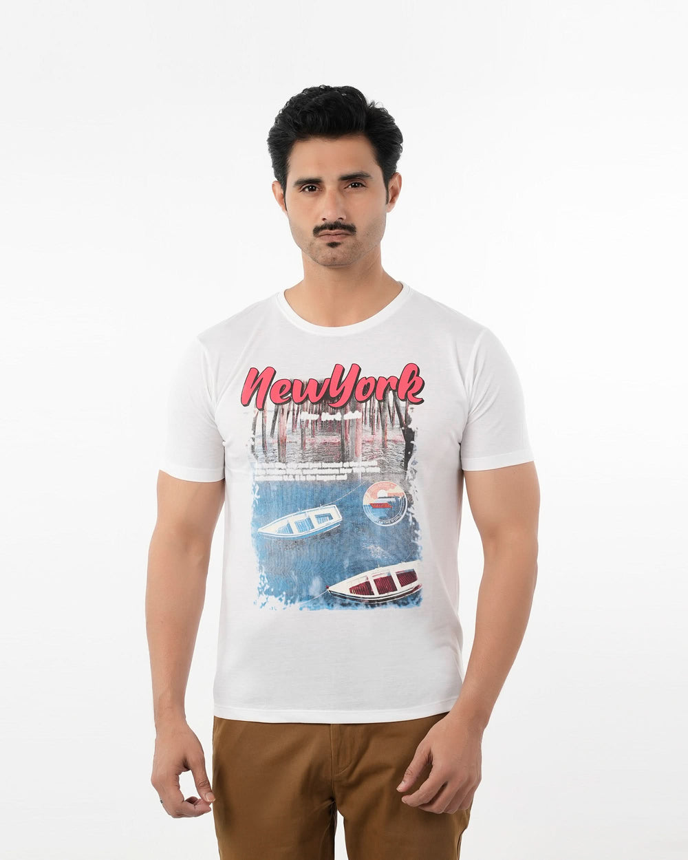 Men's Half Sleeves Round Neck Printed T-Shirt - White, Men's T-Shirts & Polos, Chase Value, Chase Value