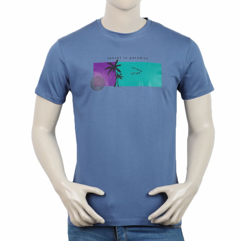 Men's Print Half Sleeves T-Shirt - Blue, Men's T-Shirts & Polos, Chase Value, Chase Value