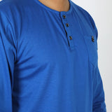 Men's Full Sleeves Henley T-Shirt - Blue, Men's T-Shirts & Polos, Chase Value, Chase Value