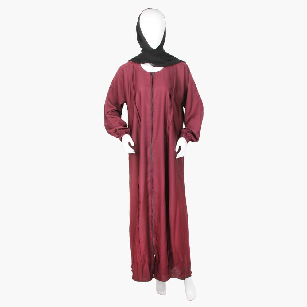 Women's Zipper Abaya - Maroon, Women Abayas, Chase Value, Chase Value