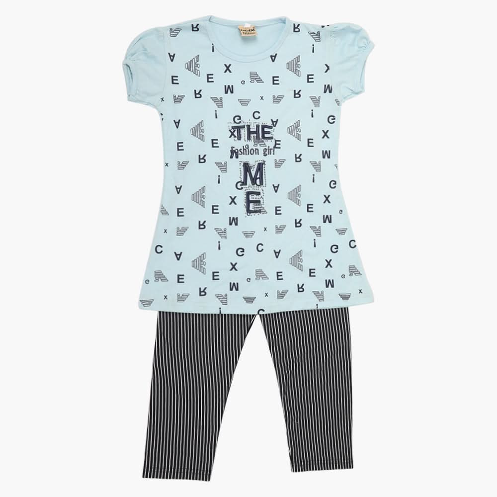 Girls Half Sleeves Tight Suit - Light Blue, Girls Shalwar Kameez, Chase Value, Chase Value