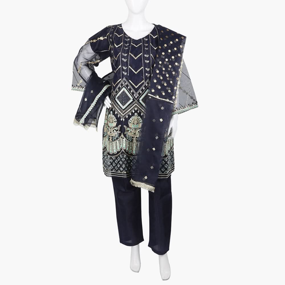 Women's Fancy 3Pcs Suit - Navy Blue, Women Shalwar Suits, Chase Value, Chase Value