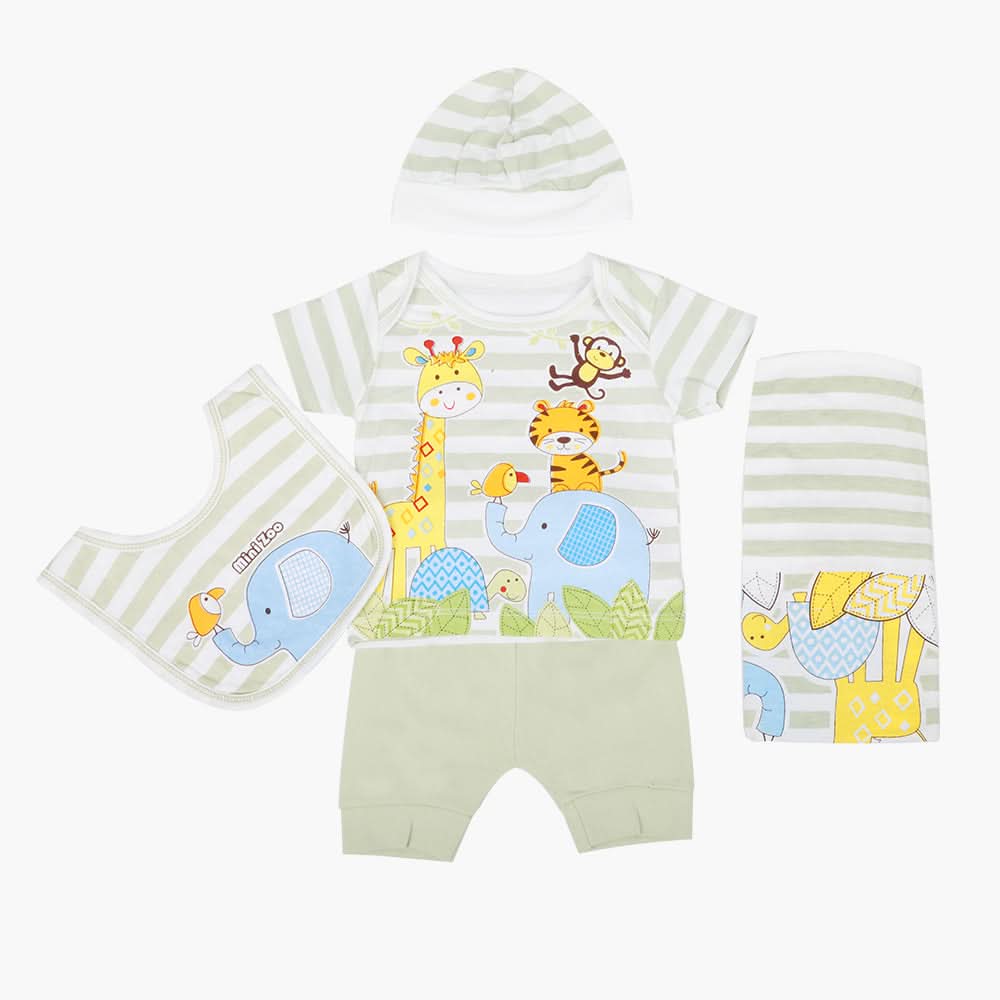 Newborn Boys Gift Set 05 Pcs - Green, Newborn Gift Set, Chase Value, Chase Value