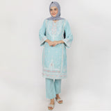Women's Chambray Emboridered 2pcs Suit - Turquoise, Women Shalwar Suits, Chase Value, Chase Value